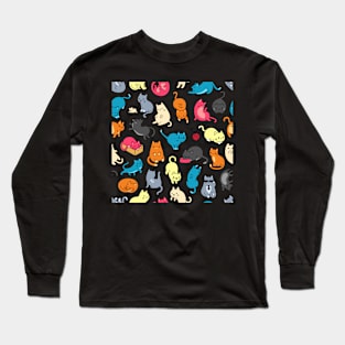 Colorful Cats and Kittens Pattern Long Sleeve T-Shirt